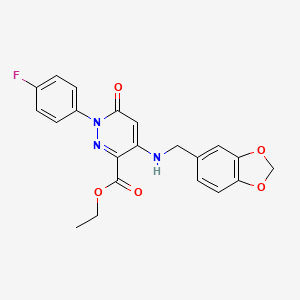 molecular formula C21H18FN3O5 B2897396 Ethyl 4-((benzo[d][1,3]dioxol-5-ylmethyl)amino)-1-(4-fluorophenyl)-6-oxo-1,6-dihydropyridazine-3-carboxylate CAS No. 922121-84-4