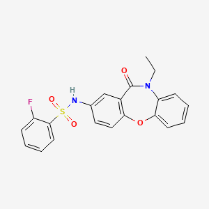 molecular formula C21H17FN2O4S B2897405 N-(10-ethyl-11-oxo-10,11-dihydrodibenzo[b,f][1,4]oxazepin-2-yl)-2-fluorobenzenesulfonamide CAS No. 922010-53-5