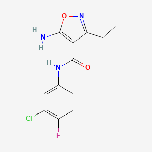 molecular formula C12H11ClFN3O2 B2897412 5-氨基-N-(3-氯-4-氟苯基)-3-乙基异恶唑-4-甲酰胺 CAS No. 632291-66-8