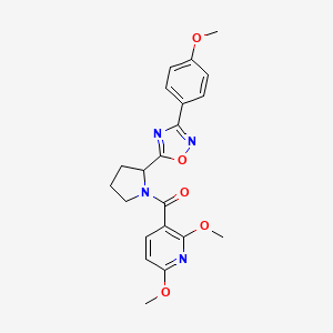 molecular formula C21H22N4O5 B2897440 2,6-Dimethoxy-3-({2-[3-(4-methoxyphenyl)-1,2,4-oxadiazol-5-yl]pyrrolidin-1-yl}carbonyl)pyridine CAS No. 1795393-52-0