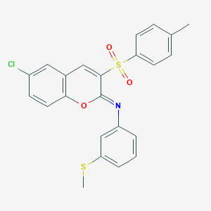 molecular formula C23H18ClNO3S2 B2897442 (Z)-N-(6-chloro-3-tosyl-2H-chromen-2-ylidene)-3-(methylthio)aniline CAS No. 904454-17-7