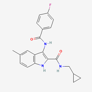molecular formula C21H20FN3O2 B2897449 N-(环丙基甲基)-3-(4-氟苯甲酰胺)-5-甲基-1H-吲哚-2-甲酰胺 CAS No. 1189918-00-0