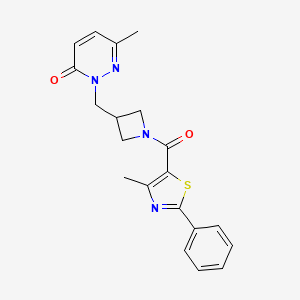 molecular formula C20H20N4O2S B2897450 6-Methyl-2-[[1-(4-methyl-2-phenyl-1,3-thiazole-5-carbonyl)azetidin-3-yl]methyl]pyridazin-3-one CAS No. 2319847-77-1