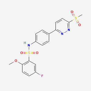 molecular formula C18H16FN3O5S2 B2897470 5-氟-2-甲氧基-N-(4-(6-(甲磺酰基)吡啶-3-基)苯基)苯磺酰胺 CAS No. 921793-99-9