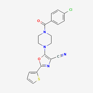 molecular formula C19H15ClN4O2S B2897479 5-(4-(4-Chlorobenzoyl)piperazin-1-yl)-2-(thiophen-2-yl)oxazole-4-carbonitrile CAS No. 946378-27-4