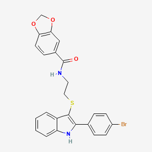 molecular formula C24H19BrN2O3S B2897485 N-[2-[[2-(4-bromophenyl)-1H-indol-3-yl]sulfanyl]ethyl]-1,3-benzodioxole-5-carboxamide CAS No. 919714-41-3