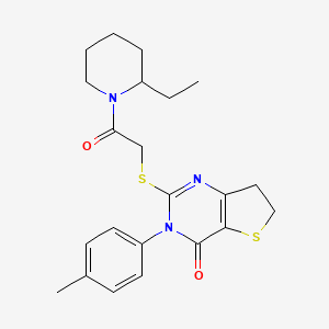 molecular formula C22H27N3O2S2 B2897514 2-[2-(2-Ethylpiperidin-1-yl)-2-oxoethyl]sulfanyl-3-(4-methylphenyl)-6,7-dihydrothieno[3,2-d]pyrimidin-4-one CAS No. 686771-22-2