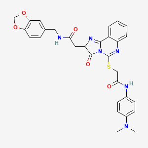 molecular formula C30H28N6O5S B2897516 N-(1,3-benzodioxol-5-ylmethyl)-2-[5-[2-[4-(dimethylamino)anilino]-2-oxoethyl]sulfanyl-3-oxo-2H-imidazo[1,2-c]quinazolin-2-yl]acetamide CAS No. 959544-05-9