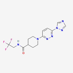 molecular formula C14H16F3N7O B2897528 1-(6-(1H-1,2,4-三唑-1-基)哒嗪-3-基)-N-(2,2,2-三氟乙基)哌啶-4-甲酰胺 CAS No. 1797092-74-0