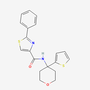 molecular formula C19H18N2O2S2 B2897541 2-phenyl-N-(4-(thiophen-2-yl)tetrahydro-2H-pyran-4-yl)thiazole-4-carboxamide CAS No. 2034508-64-8