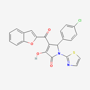 molecular formula C22H13ClN2O4S B2897564 4-(benzofuran-2-carbonyl)-5-(4-chlorophenyl)-3-hydroxy-1-(thiazol-2-yl)-1H-pyrrol-2(5H)-one CAS No. 618369-75-8