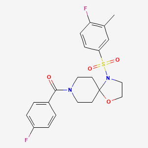 molecular formula C21H22F2N2O4S B2897565 8-(4-Fluorobenzoyl)-4-[(4-fluoro-3-methylphenyl)sulfonyl]-1-oxa-4,8-diazaspiro[4.5]decane CAS No. 946344-65-6