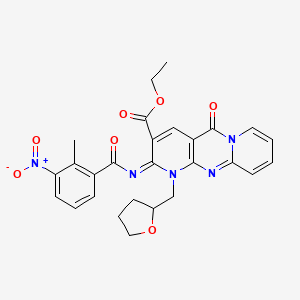 molecular formula C27H25N5O7 B2897578 (Z)-ethyl 2-((2-methyl-3-nitrobenzoyl)imino)-5-oxo-1-((tetrahydrofuran-2-yl)methyl)-2,5-dihydro-1H-dipyrido[1,2-a:2',3'-d]pyrimidine-3-carboxylate CAS No. 534580-82-0