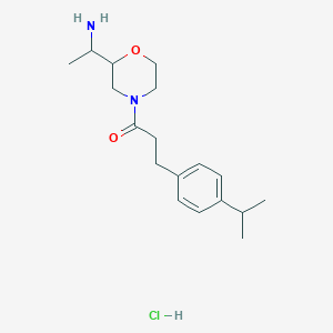 molecular formula C18H29ClN2O2 B2897579 1-[2-(1-Aminoethyl)morpholin-4-yl]-3-(4-propan-2-ylphenyl)propan-1-one;hydrochloride CAS No. 2418732-72-4