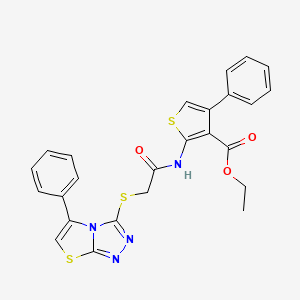 molecular formula C25H20N4O3S3 B2897587 Ethyl 4-phenyl-2-(2-((5-phenylthiazolo[2,3-c][1,2,4]triazol-3-yl)thio)acetamido)thiophene-3-carboxylate CAS No. 671199-70-5