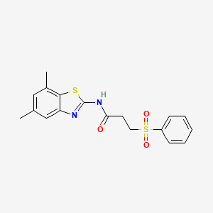 molecular formula C18H18N2O3S2 B2897596 3-(苯磺酰基)-N-(5,7-二甲基-1,3-苯并噻唑-2-基)丙酰胺 CAS No. 892844-81-4