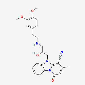 molecular formula C26H28N4O4 B2897604 5-(3-{[2-(3,4-Dimethoxyphenyl)ethyl]amino}-2-hydroxypropyl)-3-methyl-1-oxo-1,5-dihydropyrido[1,2-a]benzimidazole-4-carbonitrile CAS No. 831241-19-1