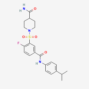 molecular formula C22H26FN3O4S B2897605 1-[2-Fluoro-5-[(4-propan-2-ylphenyl)carbamoyl]phenyl]sulfonylpiperidine-4-carboxamide CAS No. 451504-36-2