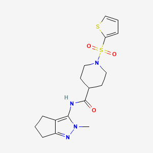 molecular formula C17H22N4O3S2 B2897617 N-(2-methyl-2,4,5,6-tetrahydrocyclopenta[c]pyrazol-3-yl)-1-(thiophen-2-ylsulfonyl)piperidine-4-carboxamide CAS No. 1105251-61-3