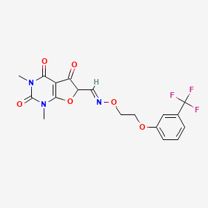 molecular formula C18H16F3N3O6 B2897618 1,3-dimethyl-2,4,5-trioxo-1,2,3,4,5,6-hexahydrofuro[2,3-d]pyrimidine-6-carbaldehyde O-{2-[3-(trifluoromethyl)phenoxy]ethyl}oxime CAS No. 866144-87-8