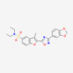 molecular formula C22H21N3O6S B2897623 2-[3-(1,3-benzodioxol-5-yl)-1,2,4-oxadiazol-5-yl]-N,N-diethyl-3-methyl-1-benzofuran-5-sulfonamide CAS No. 1207053-28-8