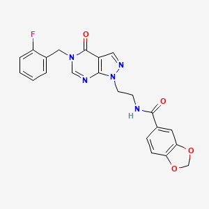 molecular formula C22H18FN5O4 B2897744 N-(2-(5-(2-fluorobenzyl)-4-oxo-4,5-dihydro-1H-pyrazolo[3,4-d]pyrimidin-1-yl)ethyl)benzo[d][1,3]dioxole-5-carboxamide CAS No. 922137-01-7