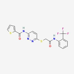 molecular formula C18H13F3N4O2S2 B2897746 N-(6-((2-oxo-2-((2-(trifluoromethyl)phenyl)amino)ethyl)thio)pyridazin-3-yl)thiophene-2-carboxamide CAS No. 1021107-28-7