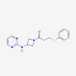 molecular formula C16H18N4OS B2897792 3-(Phenylthio)-1-(3-(pyrimidin-2-ylamino)azetidin-1-yl)propan-1-one CAS No. 2309629-55-6