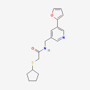 molecular formula C17H20N2O2S B2897799 2-(环戊基硫代)-N-((5-(呋喃-2-基)吡啶-3-基)甲基)乙酰胺 CAS No. 2034537-63-6