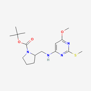molecular formula C16H26N4O3S B2897813 叔丁基 2-(((6-甲氧基-2-(甲硫基)嘧啶-4-基)氨基)甲基)吡咯烷-1-羧酸酯 CAS No. 1353947-15-5