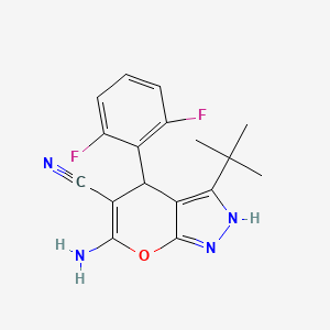 molecular formula C17H16F2N4O B2897821 6-氨基-3-叔丁基-4-(2,6-二氟苯基)-2,4-二氢吡喃并[2,3-c]吡唑-5-甲腈 CAS No. 371222-98-9