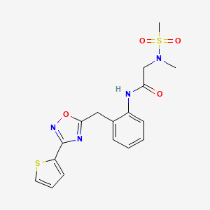 molecular formula C17H18N4O4S2 B2897823 2-(N-甲基甲磺酰胺基)-N-(2-((3-(噻吩-2-基)-1,2,4-恶二唑-5-基)甲基)苯基)乙酰胺 CAS No. 1797604-39-7