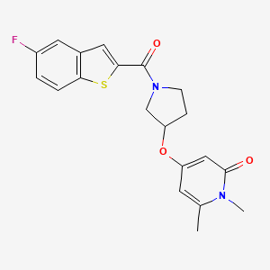 molecular formula C20H19FN2O3S B2897839 4-((1-(5-氟苯并[b]噻吩-2-羰基)吡咯烷-3-基)氧基)-1,6-二甲基吡啶-2(1H)-酮 CAS No. 2034313-10-3