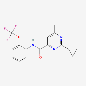 molecular formula C16H14F3N3O2 B2897850 2-Cyclopropyl-6-methyl-N-[2-(trifluoromethoxy)phenyl]pyrimidine-4-carboxamide CAS No. 2415563-28-7
