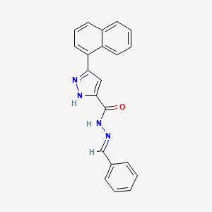 molecular formula C21H16N4O B2897870 (E)-N'-benzylidene-3-(naphthalen-1-yl)-1H-pyrazole-5-carbohydrazide CAS No. 634888-06-5