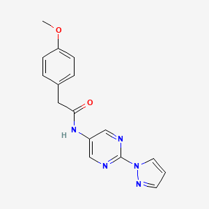 molecular formula C16H15N5O2 B2897875 N-(2-(1H-吡唑-1-基)嘧啶-5-基)-2-(4-甲氧基苯基)乙酰胺 CAS No. 1421458-13-0