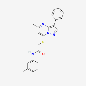 molecular formula C23H22N4OS B2897877 N-(3,4-二甲苯基)-2-(5-甲基-3-苯基吡唑并[1,5-a]嘧啶-7-基)硫代乙酰胺 CAS No. 877782-00-8
