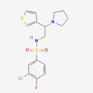 B2897885 3-chloro-4-fluoro-N-(2-(pyrrolidin-1-yl)-2-(thiophen-3-yl)ethyl)benzenesulfonamide CAS No. 955237-68-0