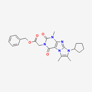 molecular formula C24H27N5O4 B2897897 苯甲基 2-(6-环戊基-4,7,8-三甲基-1,3-二氧代嘌呤[7,8-a]咪唑-2-基)乙酸酯 CAS No. 887672-28-8