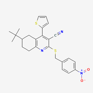molecular formula C25H25N3O2S2 B2897910 6-(叔丁基)-2-[(4-硝基苄基)硫代]-4-(2-噻吩基)-5,6,7,8-四氢-3-喹啉甲腈 CAS No. 625371-92-8