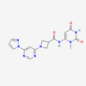 molecular formula C16H16N8O3 B2897987 1-(6-(1H-pyrazol-1-yl)pyrimidin-4-yl)-N-(3-methyl-2,6-dioxo-1,2,3,6-tetrahydropyrimidin-4-yl)azetidine-3-carboxamide CAS No. 2034281-74-6