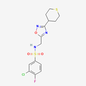molecular formula C14H15ClFN3O3S2 B2898001 3-chloro-4-fluoro-N-((3-(tetrahydro-2H-thiopyran-4-yl)-1,2,4-oxadiazol-5-yl)methyl)benzenesulfonamide CAS No. 2034421-62-8