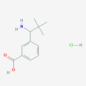 molecular formula C12H18ClNO2 B2898009 3-(1-氨基-2,2-二甲基丙基)苯甲酸；盐酸盐 CAS No. 2375268-13-4