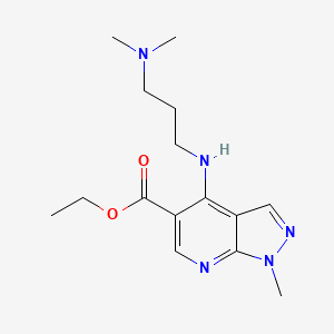 molecular formula C15H23N5O2 B2898025 4-{[3-(二甲氨基)丙基]氨基}-1-甲基-1H-吡唑并[3,4-b]吡啶-5-甲酸乙酯 CAS No. 685109-22-2