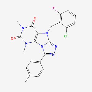 molecular formula C22H18ClFN6O2 B2898027 5-[(2-Chloro-6-fluorophenyl)methyl]-1,3-dimethyl-8-(4-methylphenyl)purino[8,9-c][1,2,4]triazole-2,4-dione CAS No. 921537-52-2