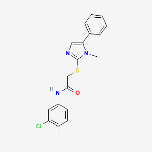 molecular formula C19H18ClN3OS B2898035 N-(3-chloro-4-methylphenyl)-2-(1-methyl-5-phenylimidazol-2-ylthio)acetamide CAS No. 338426-35-0
