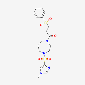 molecular formula C18H24N4O5S2 B2898039 1-(4-((1-methyl-1H-imidazol-4-yl)sulfonyl)-1,4-diazepan-1-yl)-3-(phenylsulfonyl)propan-1-one CAS No. 1903011-96-0