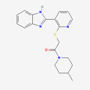 molecular formula C20H22N4OS B2898053 2-[3-(1H-苯并咪唑-2-基)吡啶-2-基]巯基-1-(4-甲基哌啶-1-基)乙酮 CAS No. 838100-98-4