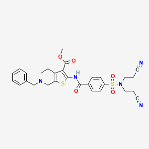 molecular formula C29H29N5O5S2 B2898075 6-苄基-2-(4-(N,N-双(2-氰乙基)磺酰胺基)苯甲酰氨基)-4,5,6,7-四氢噻吩并[2,3-c]吡啶-3-羧酸甲酯 CAS No. 524679-95-6