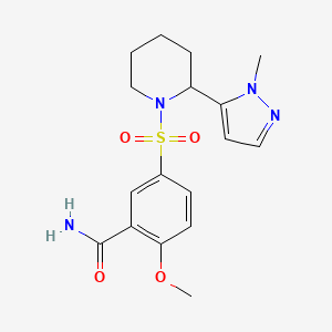 molecular formula C17H22N4O4S B2898088 2-Methoxy-5-[2-(2-methylpyrazol-3-yl)piperidin-1-yl]sulfonylbenzamide CAS No. 2189082-08-2